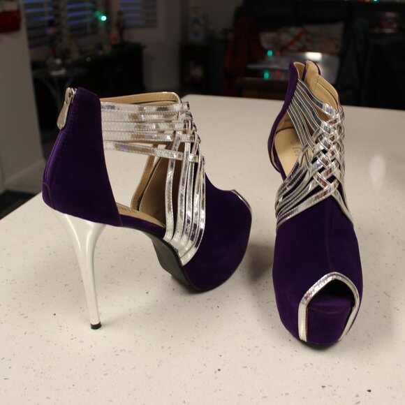 Suede Peep-Toe Platform Stiletto Heels Size 11 - Picture 10 of 13